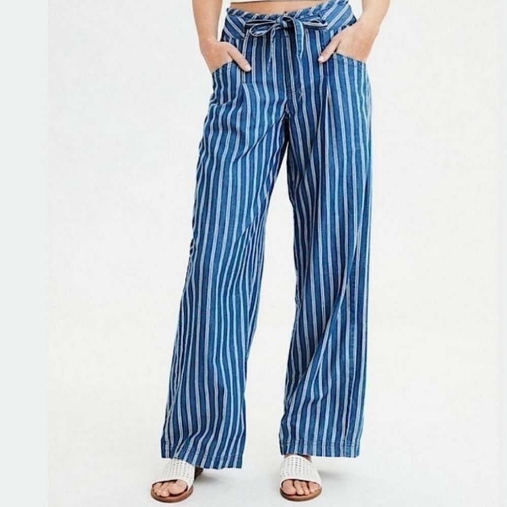 American Eagle Outfitters Blue Striped Wide Leg Pants